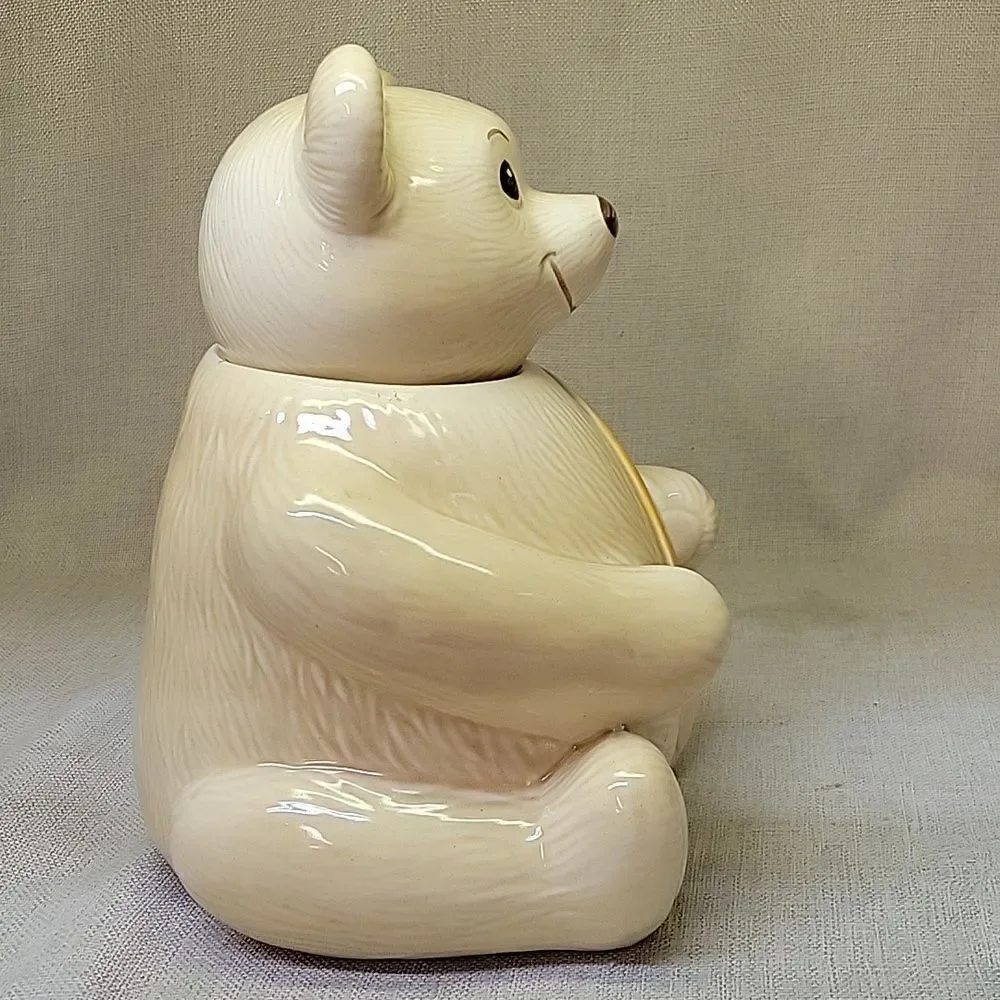 Vintage Metlox Porcelain Bear Cookie Jar‎ Yellow/ Cream With Scarf